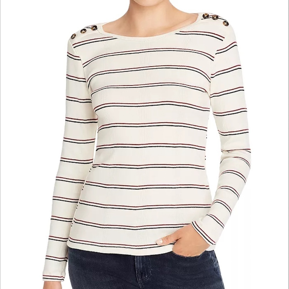 FRAME | Classic Old Money Edie Button Detail Striped Sweater | Size Large